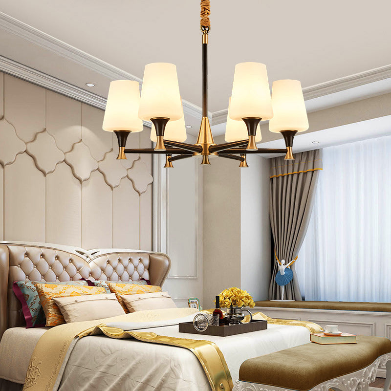 Modern Black Conical Glass Chandelier Light for Traditional Bedroom Ceiling