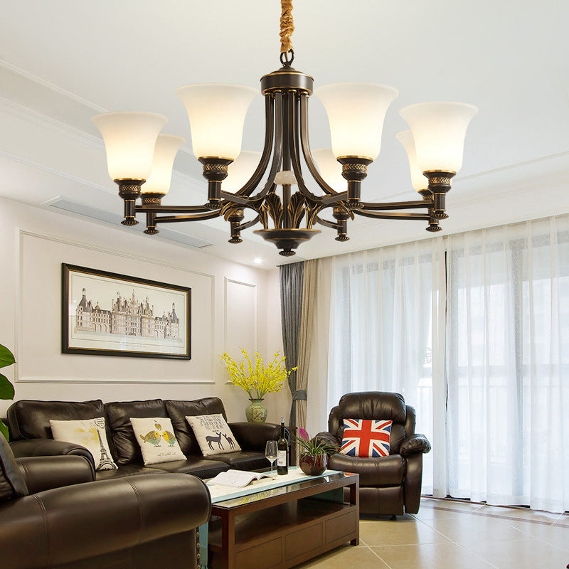 Modern Black Conical Glass Chandelier Light for Traditional Bedroom Ceiling