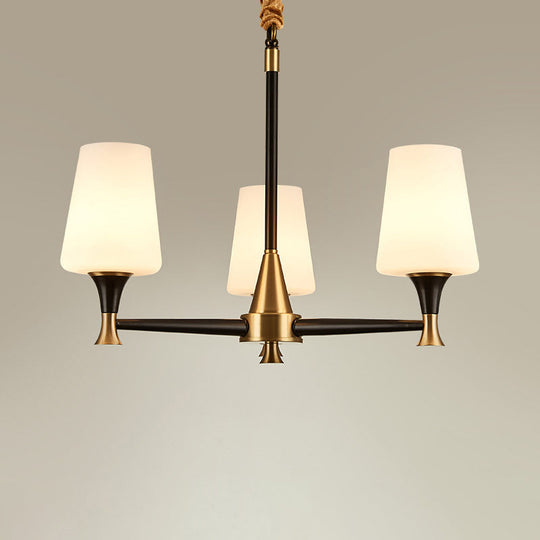 Modern Black Conical Glass Chandelier Light for Traditional Bedroom Ceiling