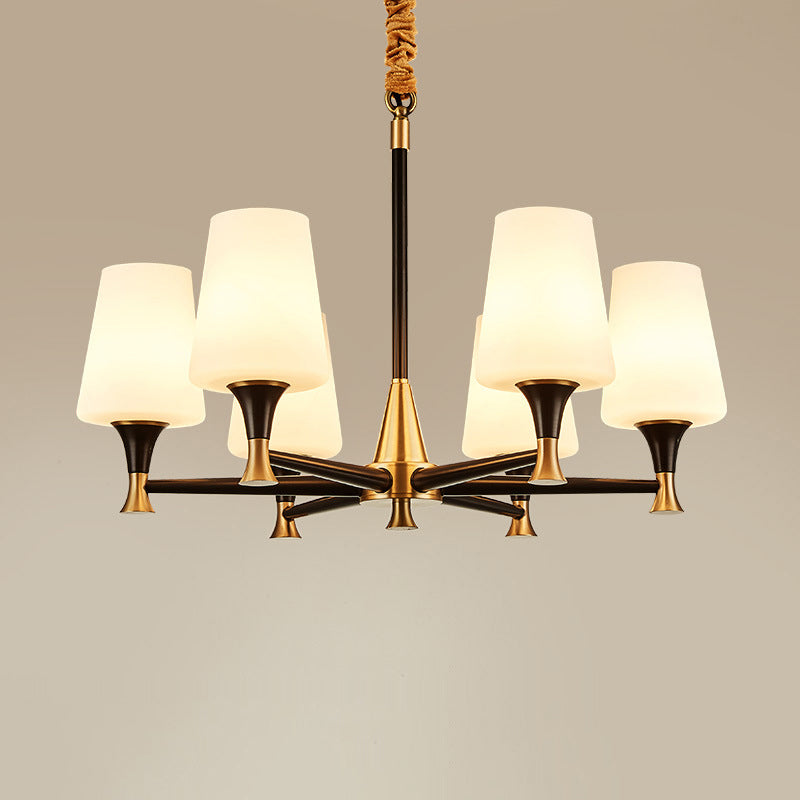 Modern Black Conical Glass Chandelier Light for Traditional Bedroom Ceiling