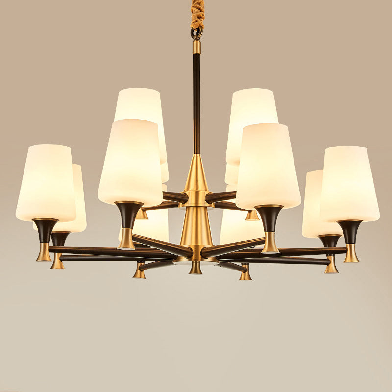 Modern Black Conical Glass Chandelier Light for Traditional Bedroom Ceiling