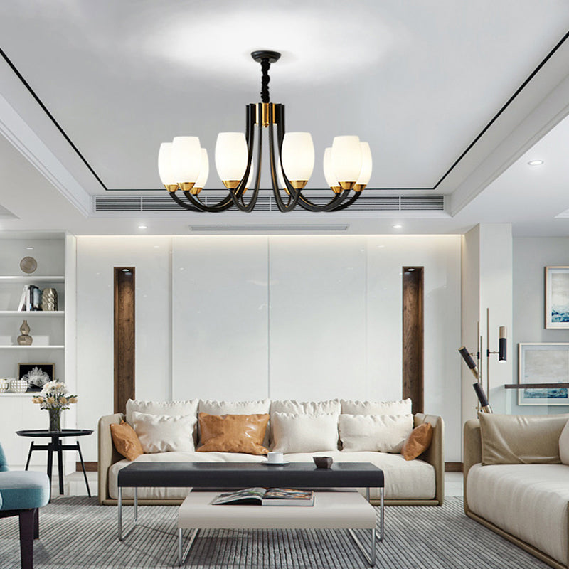 Traditional White Frosted Glass Hanging Chandelier for Living Room