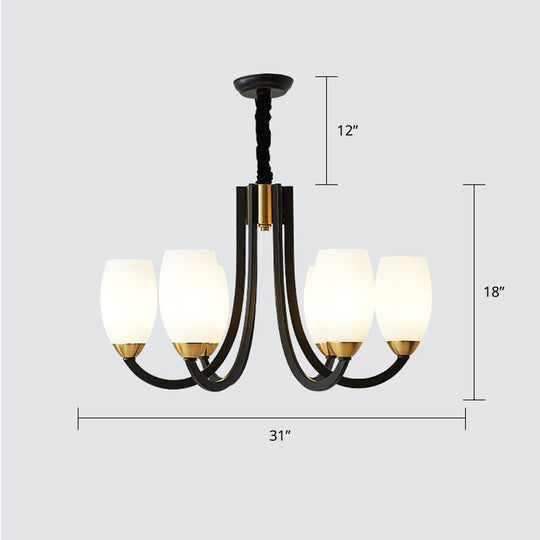 Traditional White Frosted Glass Hanging Chandelier for Living Room