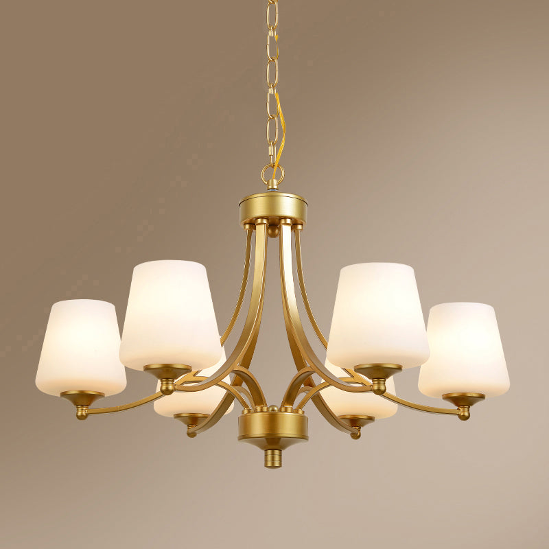 Milk Glass Chandelier: Elegant Cone Shade for Traditional Dining Room Ceiling Lighting