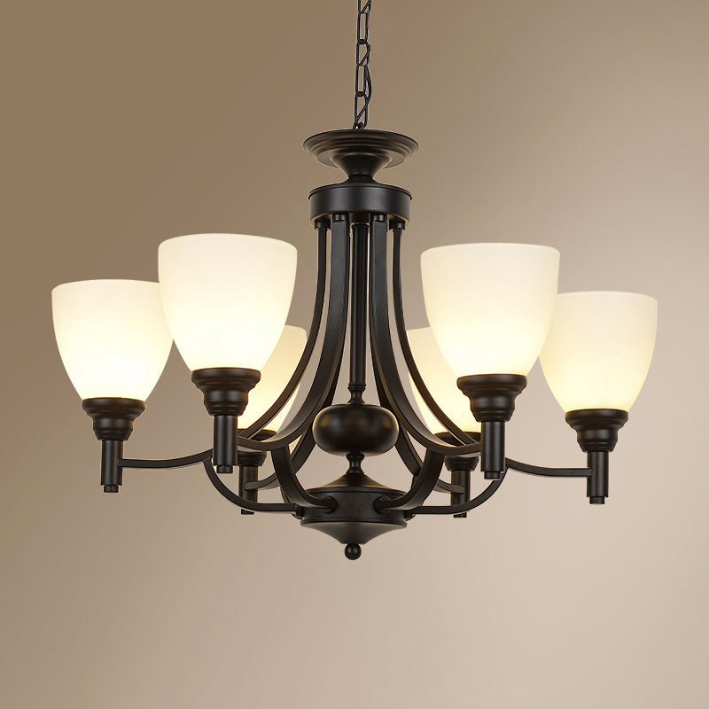 Vintage Black Pendant Light with Elegant White Glass Bell Shape for Dining Room