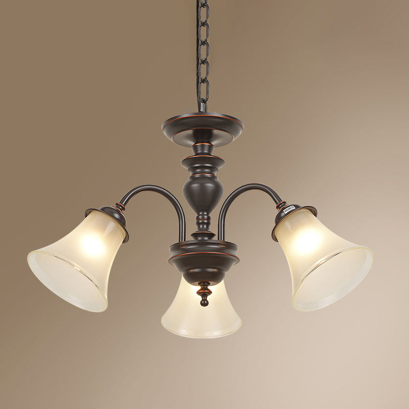 Country Flare Chandelier Light with Frosted Glass - Black Ceiling Mount