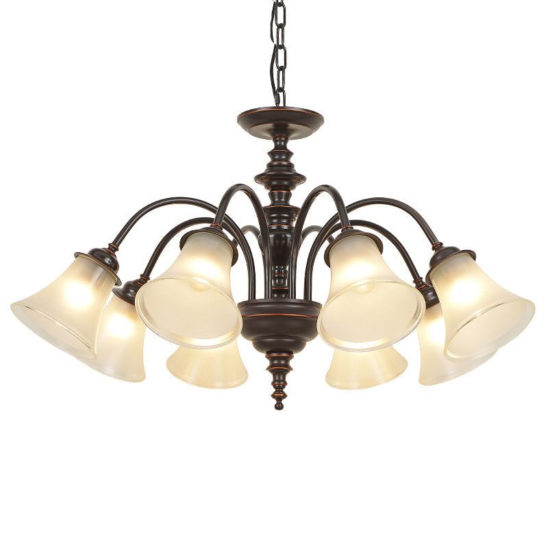 Country Flare Chandelier Light with Frosted Glass - Black Ceiling Mount