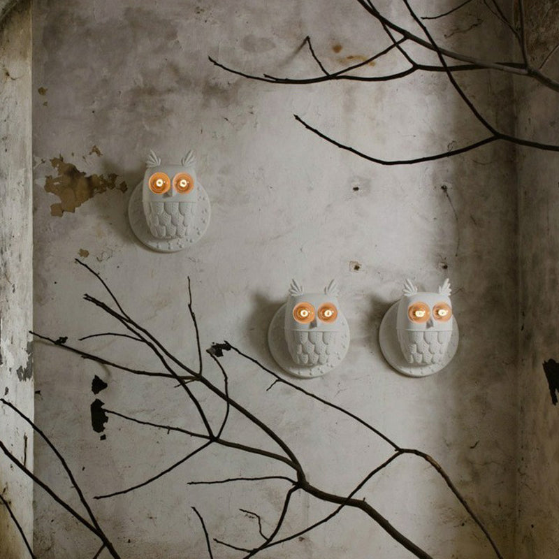 Owl Shape Resin Wall Lamp: Cartoon 2-Light Wall Mount Fixture, White Aisle Lighting
