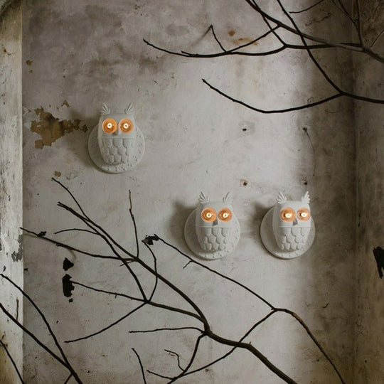 Owl Shape Resin Wall Lamp: Cartoon 2-Light Wall Mount Fixture, White Aisle Lighting