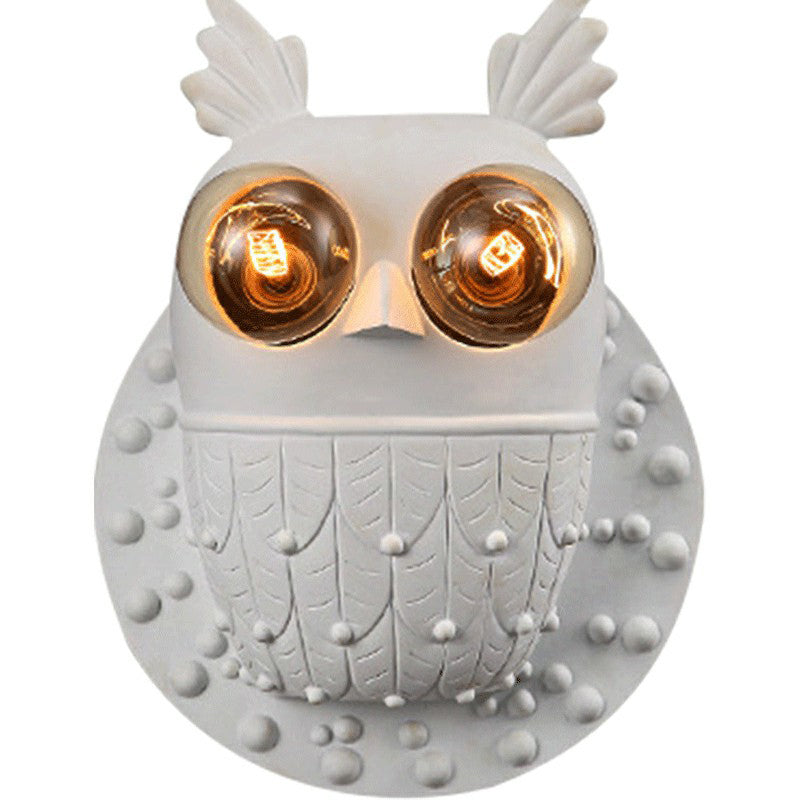 Owl Shape Resin Wall Lamp: Cartoon 2-Light Wall Mount Fixture, White Aisle Lighting