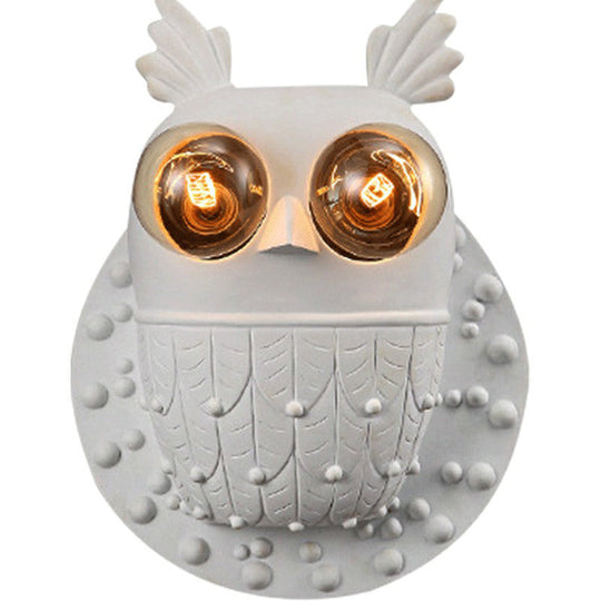 Owl Shape Resin Wall Lamp: Cartoon 2-Light Wall Mount Fixture, White Aisle Lighting