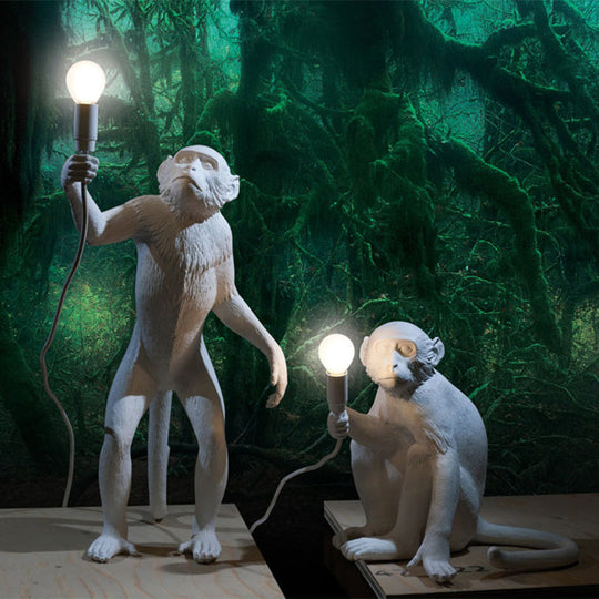 White Monkey Floor Lamp: Stylish Single-Bulb Resin Light for Living Room