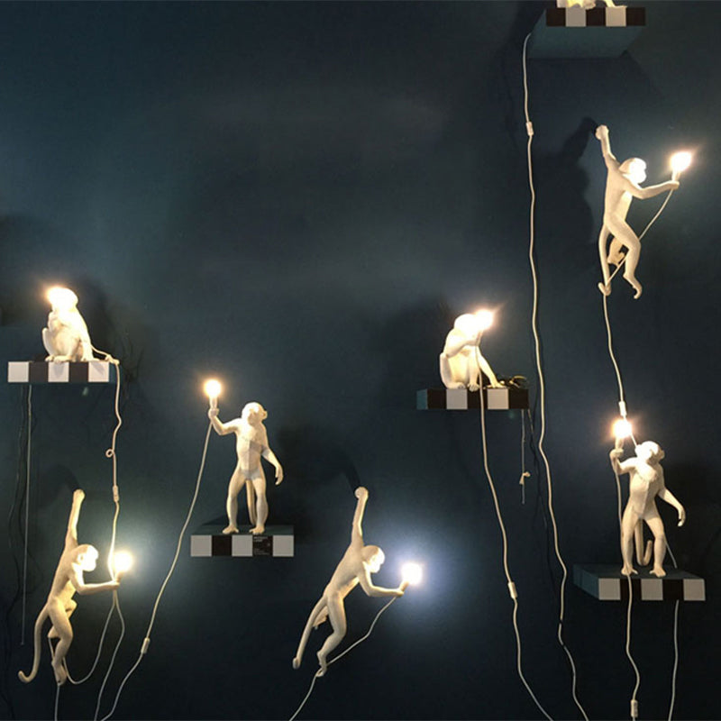White Monkey Floor Lamp: Stylish Single-Bulb Resin Light for Living Room