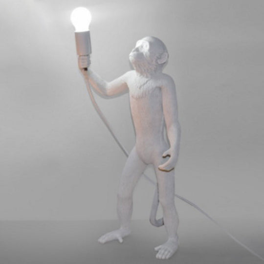White Monkey Floor Lamp: Stylish Single-Bulb Resin Light for Living Room