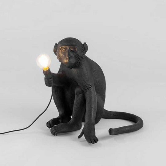 Art Deco Monkey Statuette Night Light: Resin Table Lamp with Bare Bulb for Bedroom