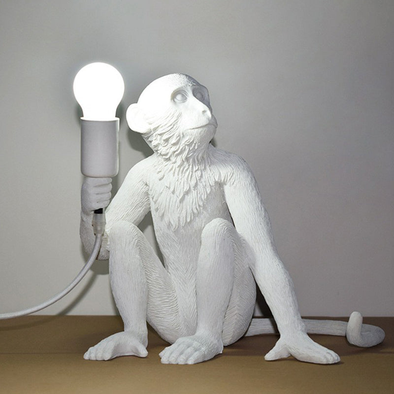 Art Deco Monkey Statuette Night Light: Resin Table Lamp with Bare Bulb for Bedroom