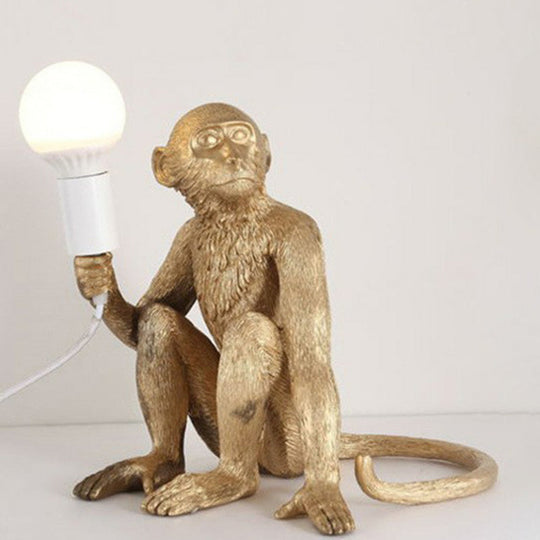 Art Deco Monkey Statuette Night Light: Resin Table Lamp with Bare Bulb for Bedroom