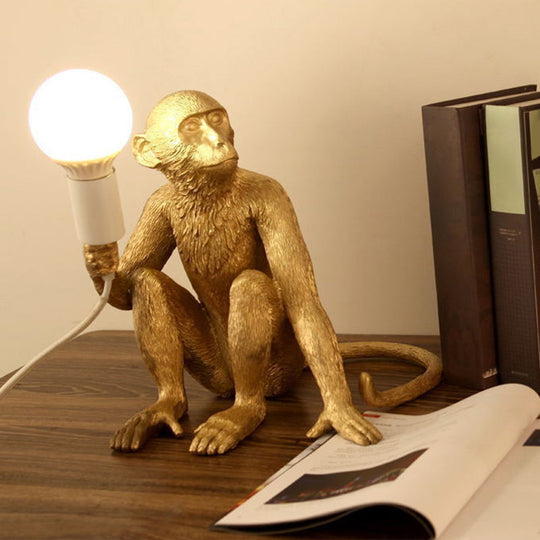 Art Deco Monkey Statuette Night Light: Resin Table Lamp with Bare Bulb for Bedroom