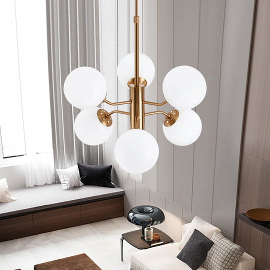 Modern Gold Ball Pendant Chandelier- White Glass LED Hanging Lamp with Sputnik Design