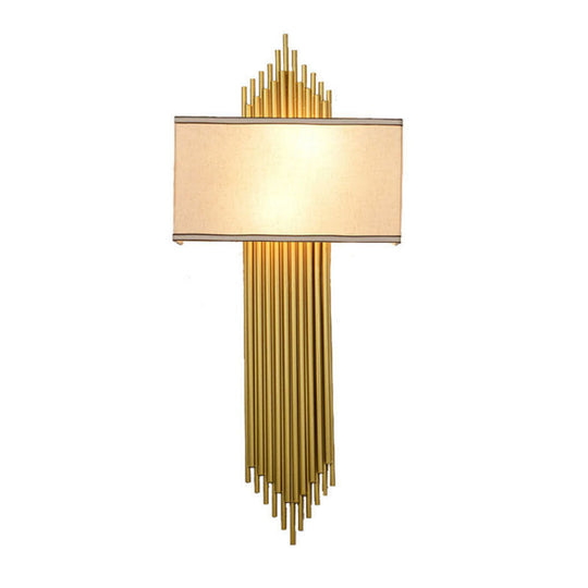 Contemporary 2-Head Fabric Shade Wall Sconce - Modern Rectangle Design in Black/White/Flaxen - Ideal for Living Room, 14"/16" Wide