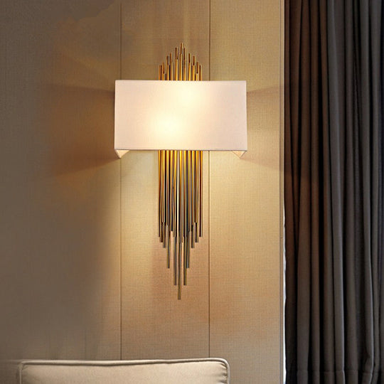 Contemporary 2-Head Fabric Shade Wall Sconce - Modern Rectangle Design in Black/White/Flaxen - Ideal for Living Room, 14"/16" Wide