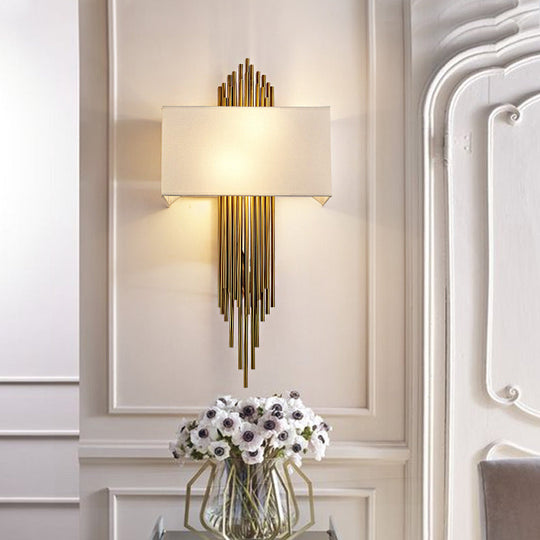 Contemporary 2-Head Fabric Shade Wall Sconce - Modern Rectangle Design in Black/White/Flaxen - Ideal for Living Room, 14"/16" Wide