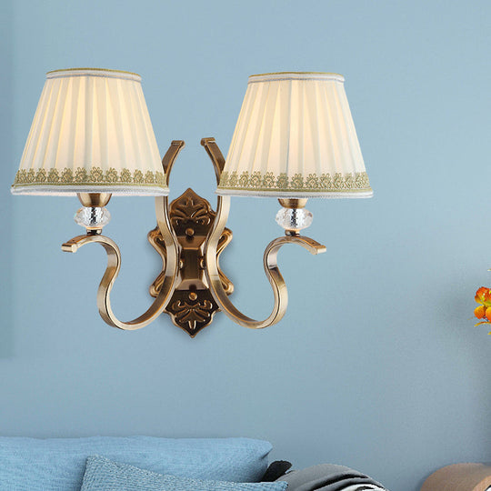 Traditional Gold Pleated Wall Sconce with Crystal Accent - Fabric Shade, Half Bulb, Ideal for Living Room