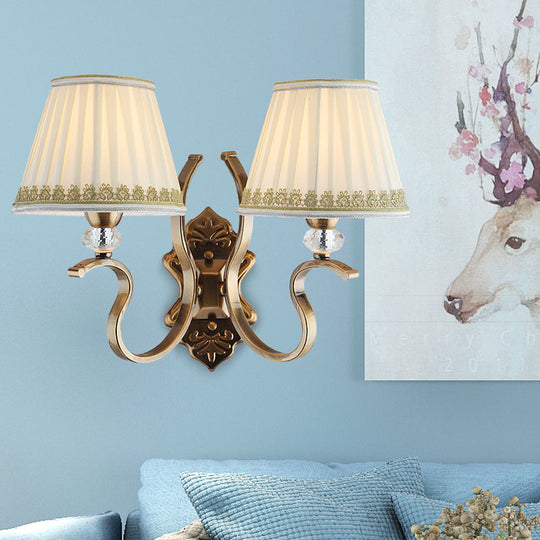 Traditional Gold Pleated Wall Sconce with Crystal Accent - Fabric Shade, Half Bulb, Ideal for Living Room