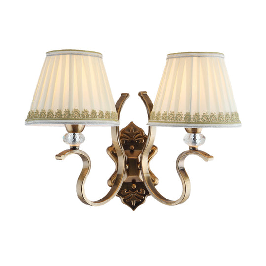 Traditional Gold Pleated Wall Sconce with Crystal Accent - Fabric Shade, Half Bulb, Ideal for Living Room