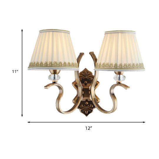Traditional Gold Pleated Wall Sconce with Crystal Accent - Fabric Shade, Half Bulb, Ideal for Living Room