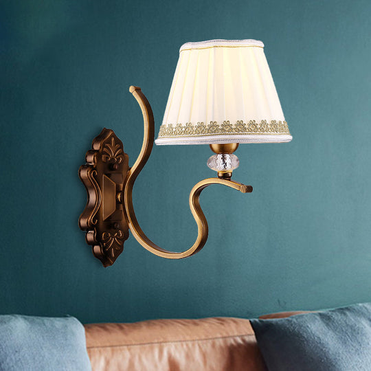 Traditional Gold Pleated Wall Sconce with Crystal Accent - Fabric Shade, Half Bulb, Ideal for Living Room