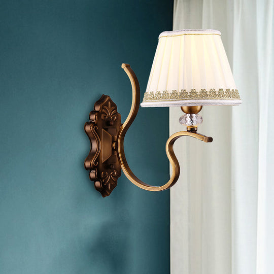 Traditional Gold Pleated Wall Sconce with Crystal Accent - Fabric Shade, Half Bulb, Ideal for Living Room