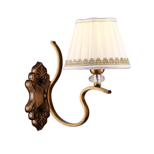 Traditional Gold Pleated Wall Sconce with Crystal Accent - Fabric Shade, Half Bulb, Ideal for Living Room