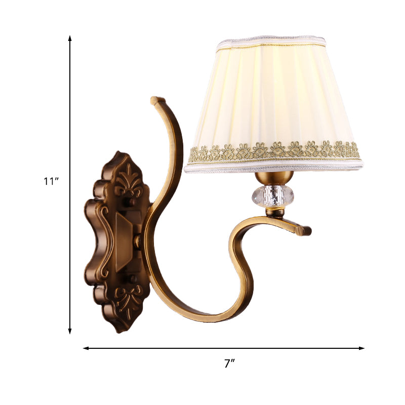 Traditional Gold Pleated Wall Sconce with Crystal Accent - Fabric Shade, Half Bulb, Ideal for Living Room