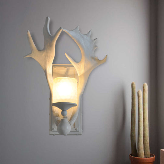 Country White/Wood Elk Dining Room Sconce Light Fixture with Frosted Glass Shade