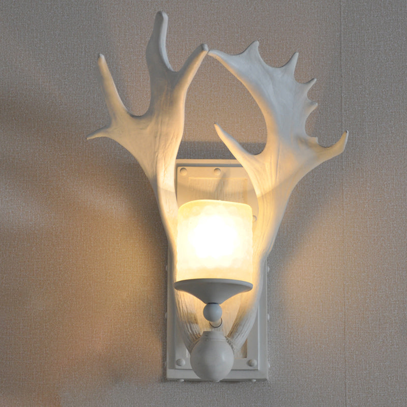 Country White/Wood Elk Dining Room Sconce Light Fixture with Frosted Glass Shade