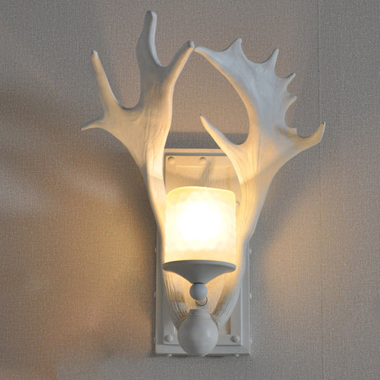 Country White/Wood Elk Dining Room Sconce Light Fixture with Frosted Glass Shade