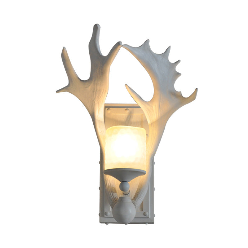 Country White/Wood Elk Dining Room Sconce Light Fixture with Frosted Glass Shade
