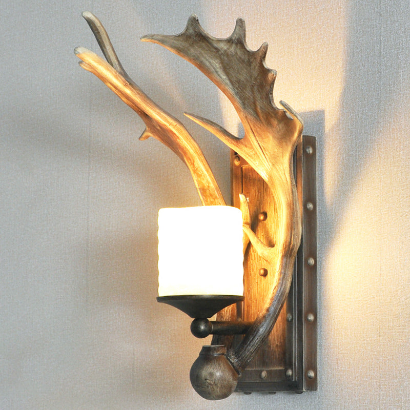 Country White/Wood Elk Dining Room Sconce Light Fixture with Frosted Glass Shade