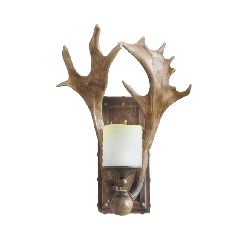 Country White/Wood Elk Dining Room Sconce Light Fixture with Frosted Glass Shade