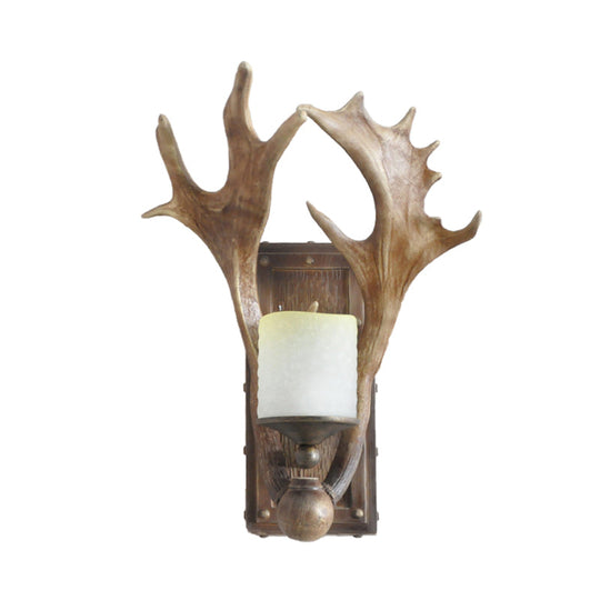 Country White/Wood Elk Dining Room Sconce Light Fixture with Frosted Glass Shade