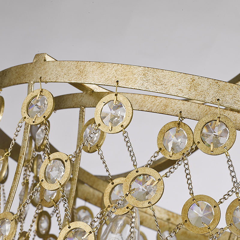 Country Style Brass Crystal Wall Sconce Lamp – 2 Light Cascading Fixture for Bedroom