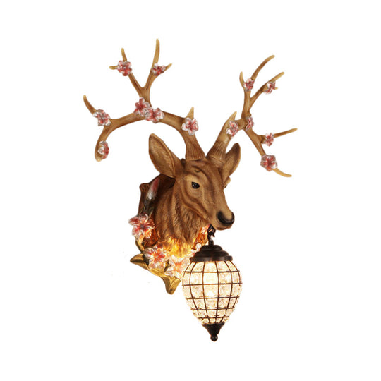 Country Style Deer Wall Sconce with Crystal Shade – White/Yellow/Brown Resin Light Fixture