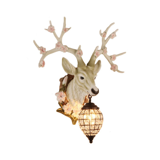 Country Style Deer Wall Sconce with Crystal Shade – White/Yellow/Brown Resin Light Fixture