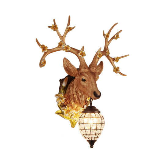 Country Style Deer Wall Sconce with Crystal Shade – White/Yellow/Brown Resin Light Fixture
