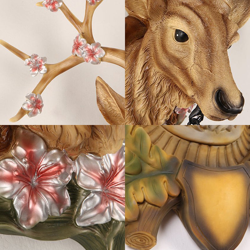 Country Style Deer Wall Sconce with Crystal Shade – White/Yellow/Brown Resin Light Fixture