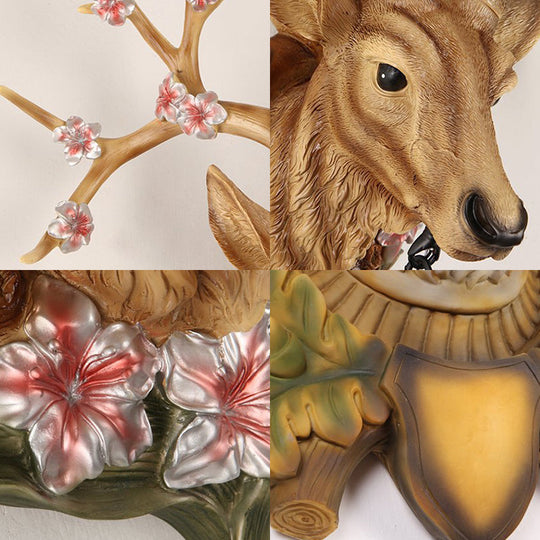 Country Style Deer Wall Sconce with Crystal Shade – White/Yellow/Brown Resin Light Fixture