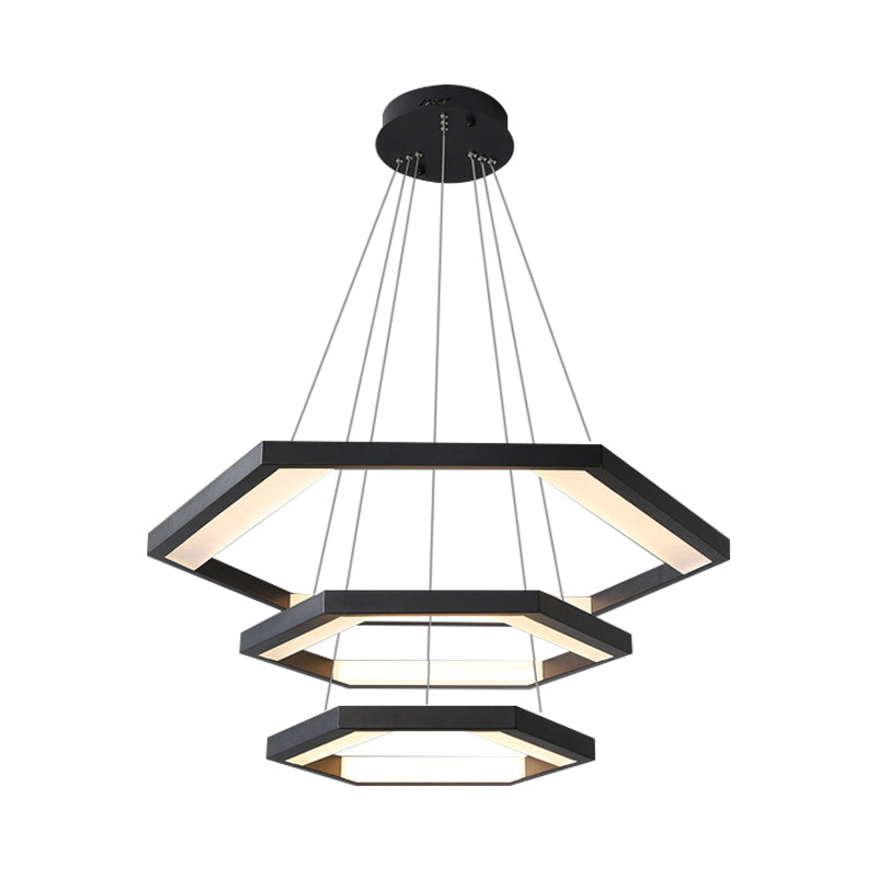 Modernist Hexagon Acrylic Chandelier - Black LED Ceiling Light with White/Warm Light - 1/2/3 Lights