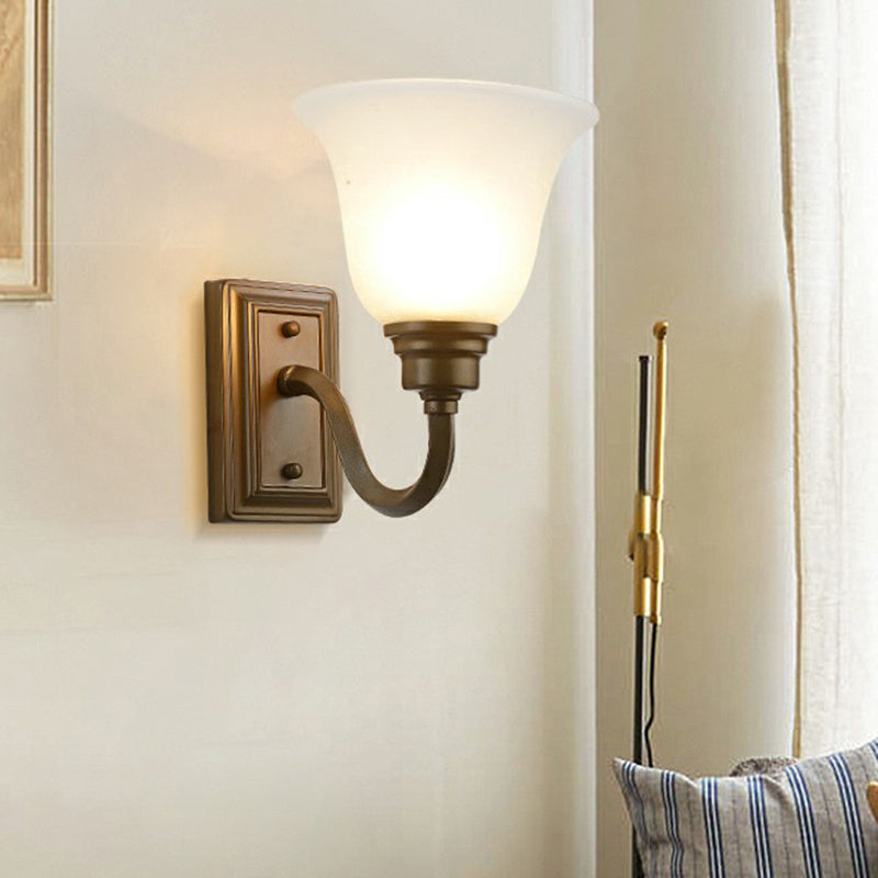Antique Flared Foyer Wall Lamp - Elegant Milky Glass, 1-Bulb, Wall Mounted with Curved Arm