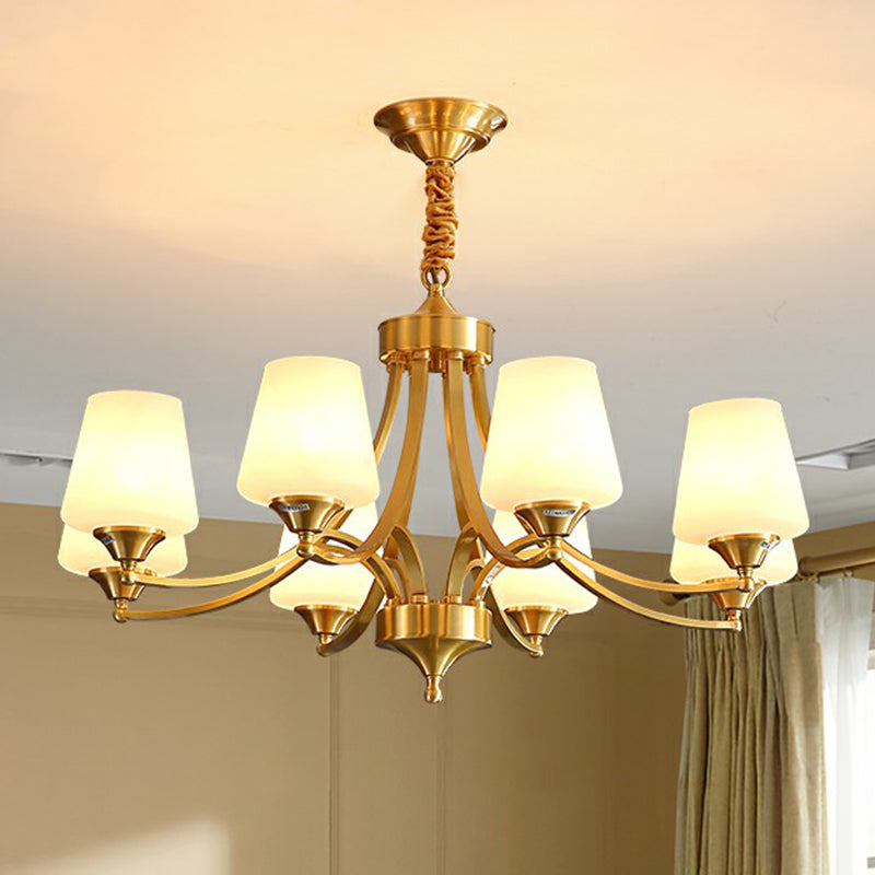 Antique Ivory Glass Conic Chandelier Pendant Light for Sitting Room